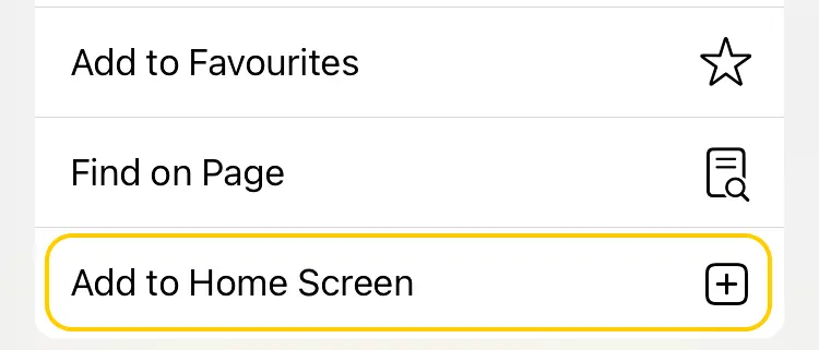 Add to Home Screen option in iOS