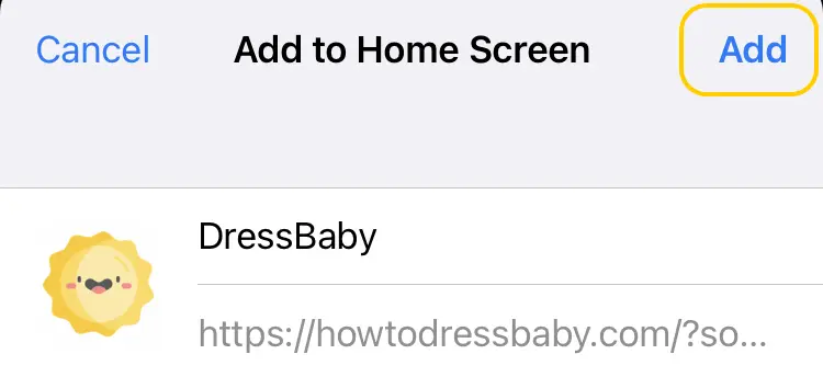 Confirm Add to Home Screen on iPhone